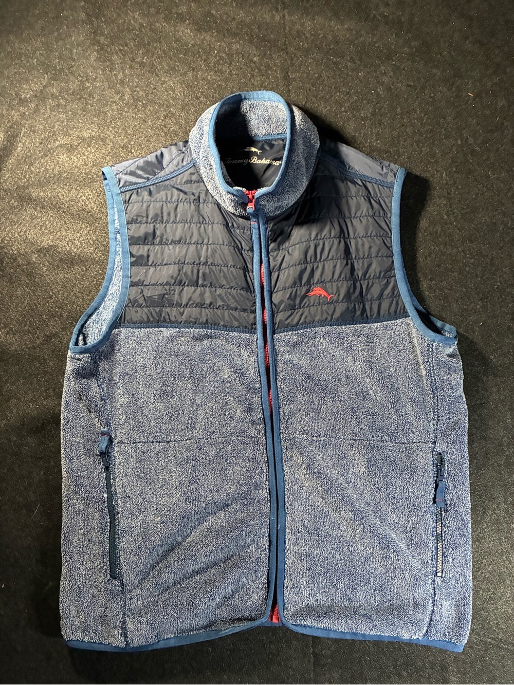 Tommy Bahama Men's Navy Blue Sherpa Fleece Vest with Quilted Yoke